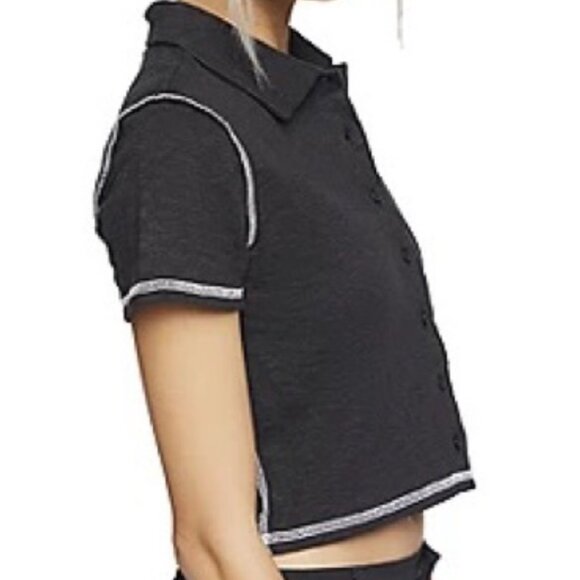 NEW! Forever 21 Button Down Shirt Collared Juniors XL Cotton Short Sleeve - Picture 3 of 12